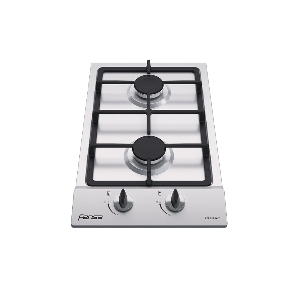 Encimera a gas 2 platos Fensa FCE 2HF GL T Inox, vista frontal