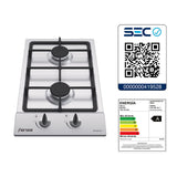 Encimera Fensa FCE 2HF GL T con etiqueta de eficiencia energética y código QR SEC