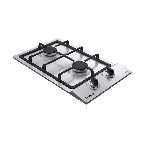 Encimera Fensa FCE 2HF GL T en perspectiva, parrilla de hierro fundido