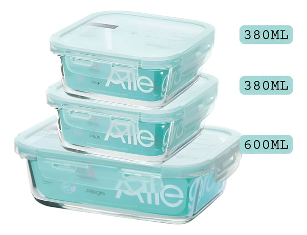 Pack 3 Herméticos Vidrio (600+380+380 Ml) Allegra