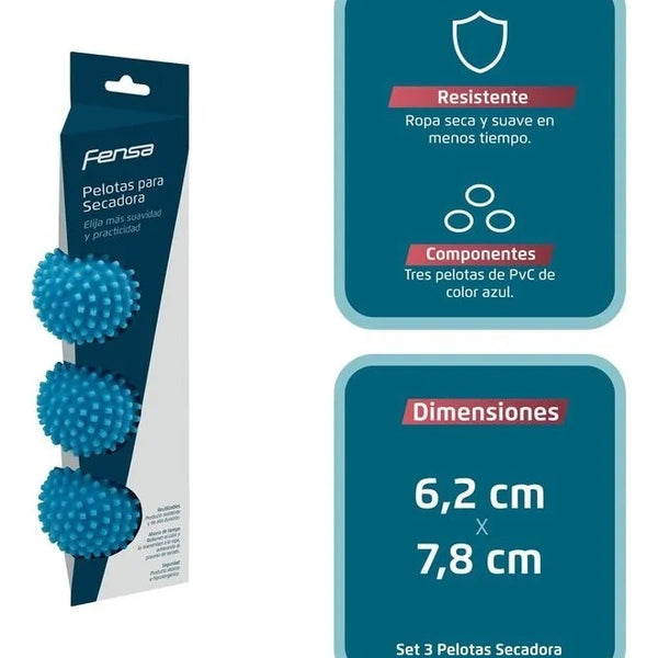 Pack De 3 Pelotas Para Secadoras - Menor Tiempo De Secado