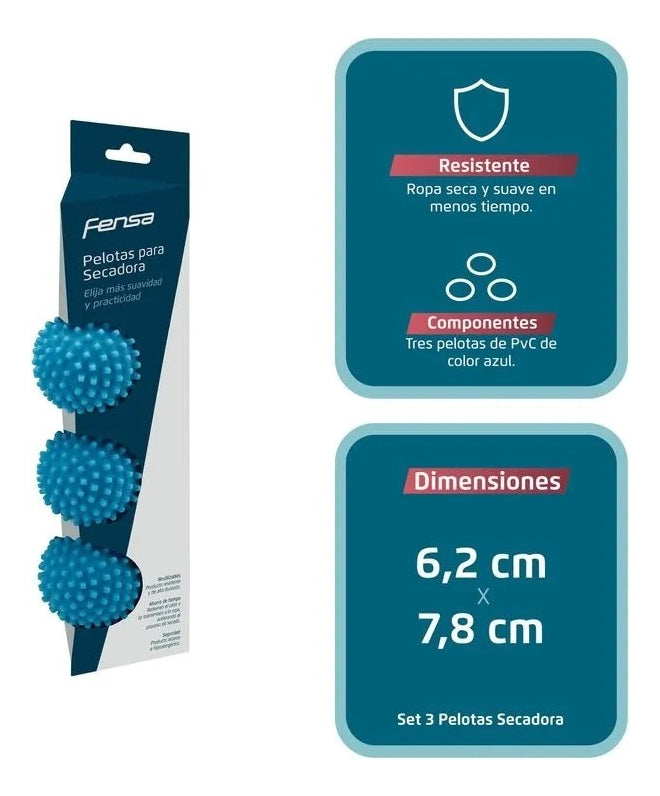 Pack De 3 Pelotas Para Secadoras - Menor Tiempo De Secado