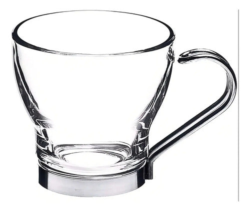 4 Tazas Vidrio Templado 200ML Asa Metálica Allegra Apto Lavavajillas Transparente