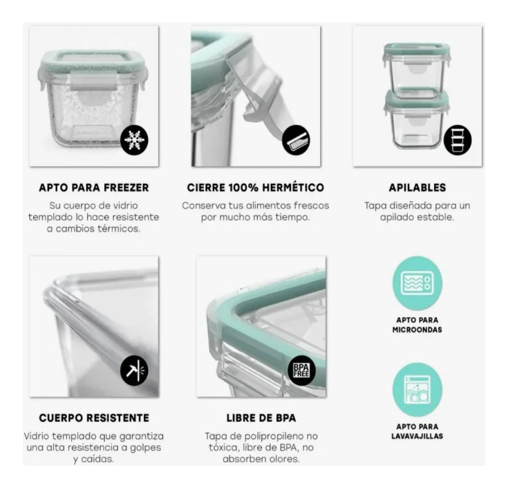 Pack De 10 Mini Herméticos De Vidrio Allegra 210ml