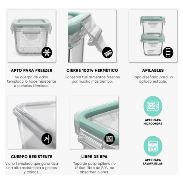 Pack De 10 Mini Herméticos De Vidrio Allegra 210ml