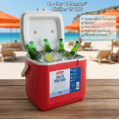 Cooler Coleman Chiller 16QT 15 Lt Rojo Rojo