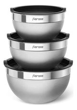 Bowls Acero Inoxidable Fensa 3 Unidades Tapa De Plástico Color Gris