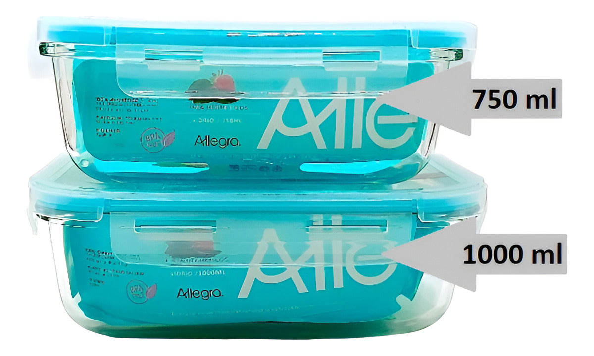 Pack 2 Herméticos De Vidrio Allegra (1000 Y 750 Ml)