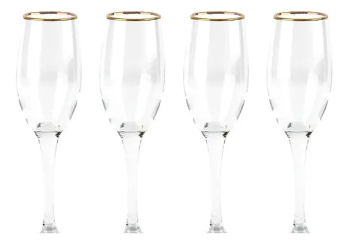 Set 4 Copas Flute Allegra Borde Dorado 180 Ml Transparente