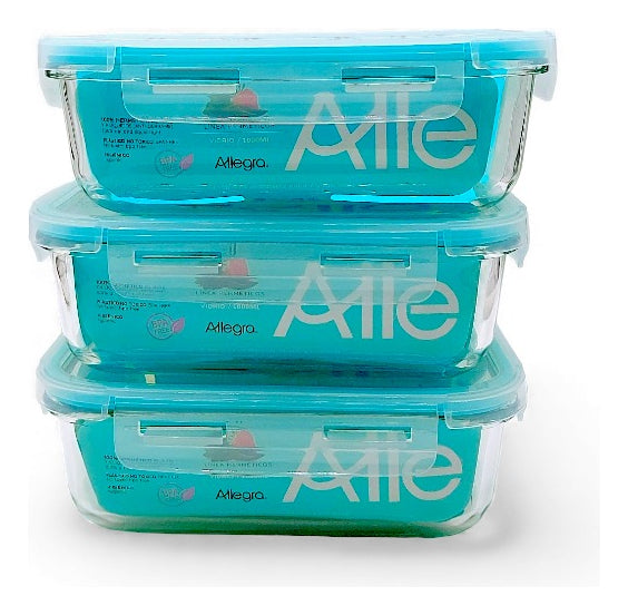 Pack 3 Herméticos De Vidrio De 1000 Ml Allegra