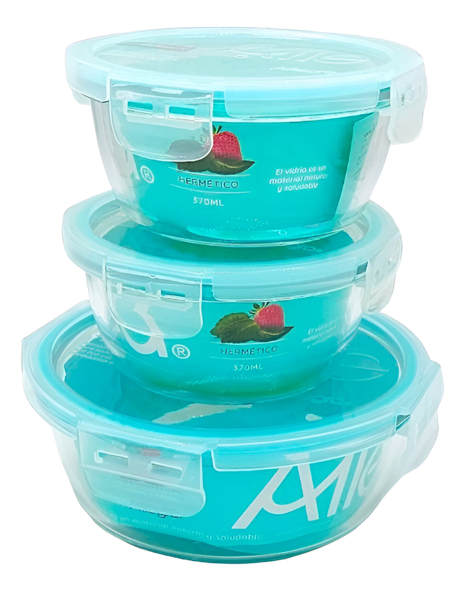 Pack 3 Herméticos Circulares Vidrio (720+320+320 Ml) Allegra