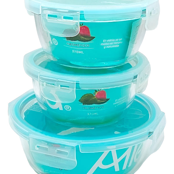 Pack 3 Herméticos Circulares Vidrio (720+320+320 Ml) Allegra