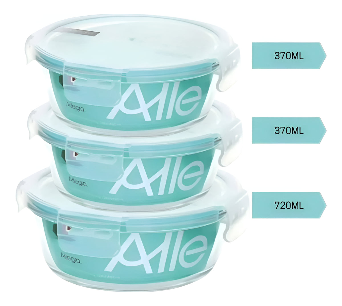 Pack 3 Herméticos Circulares Vidrio (720+320+320 Ml) Allegra