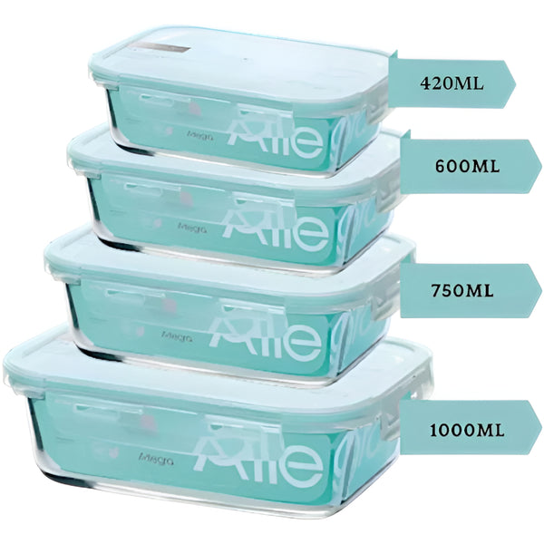 Pack 4 Contenedores Herméticos Vidrio (420+600+750+1000 Ml)