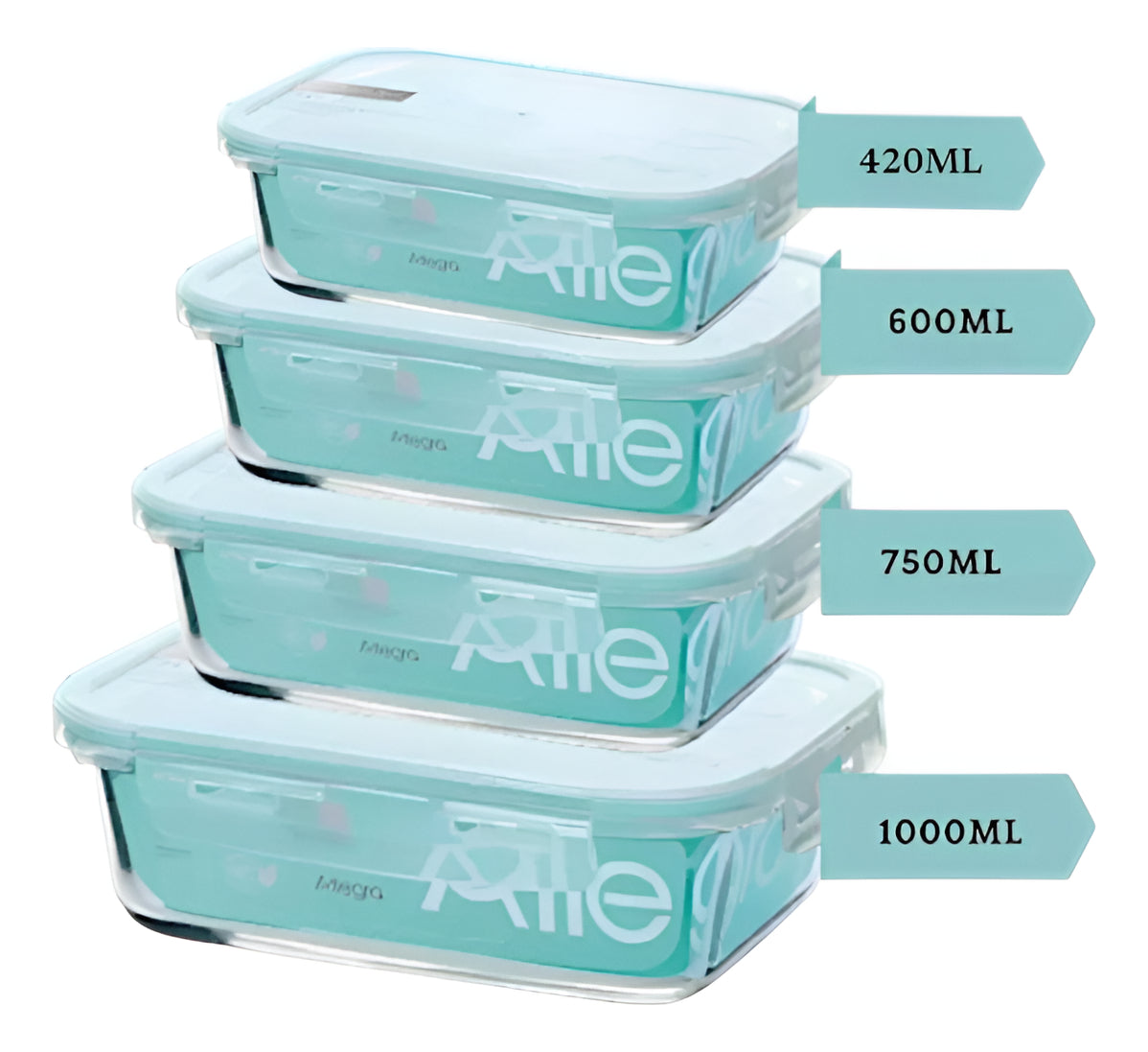 Pack 4 Contenedores Herméticos Vidrio (420+600+750+1000 Ml)