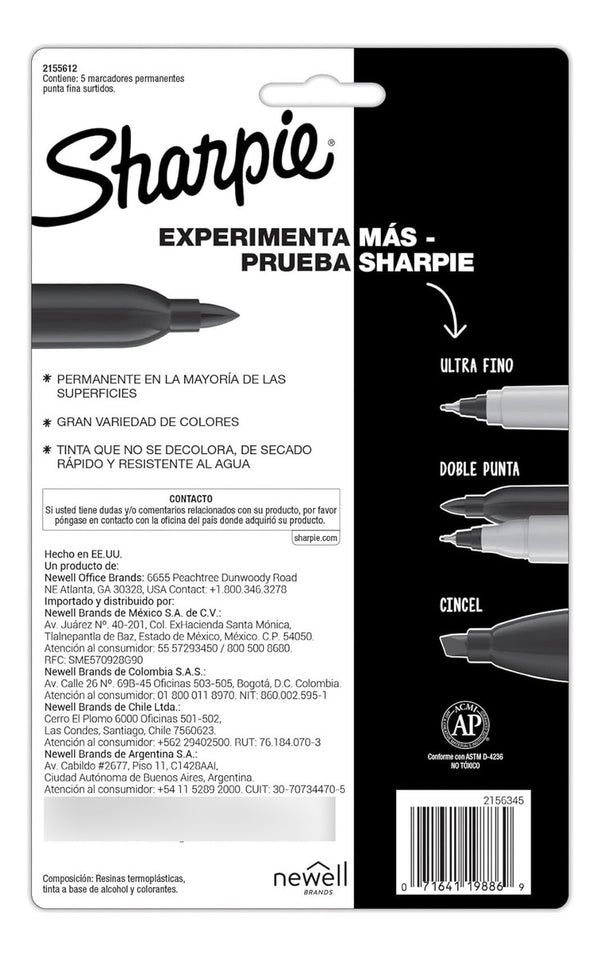 Marcadores Permanente Punta Fina Sharpie Mistic X5 Colores