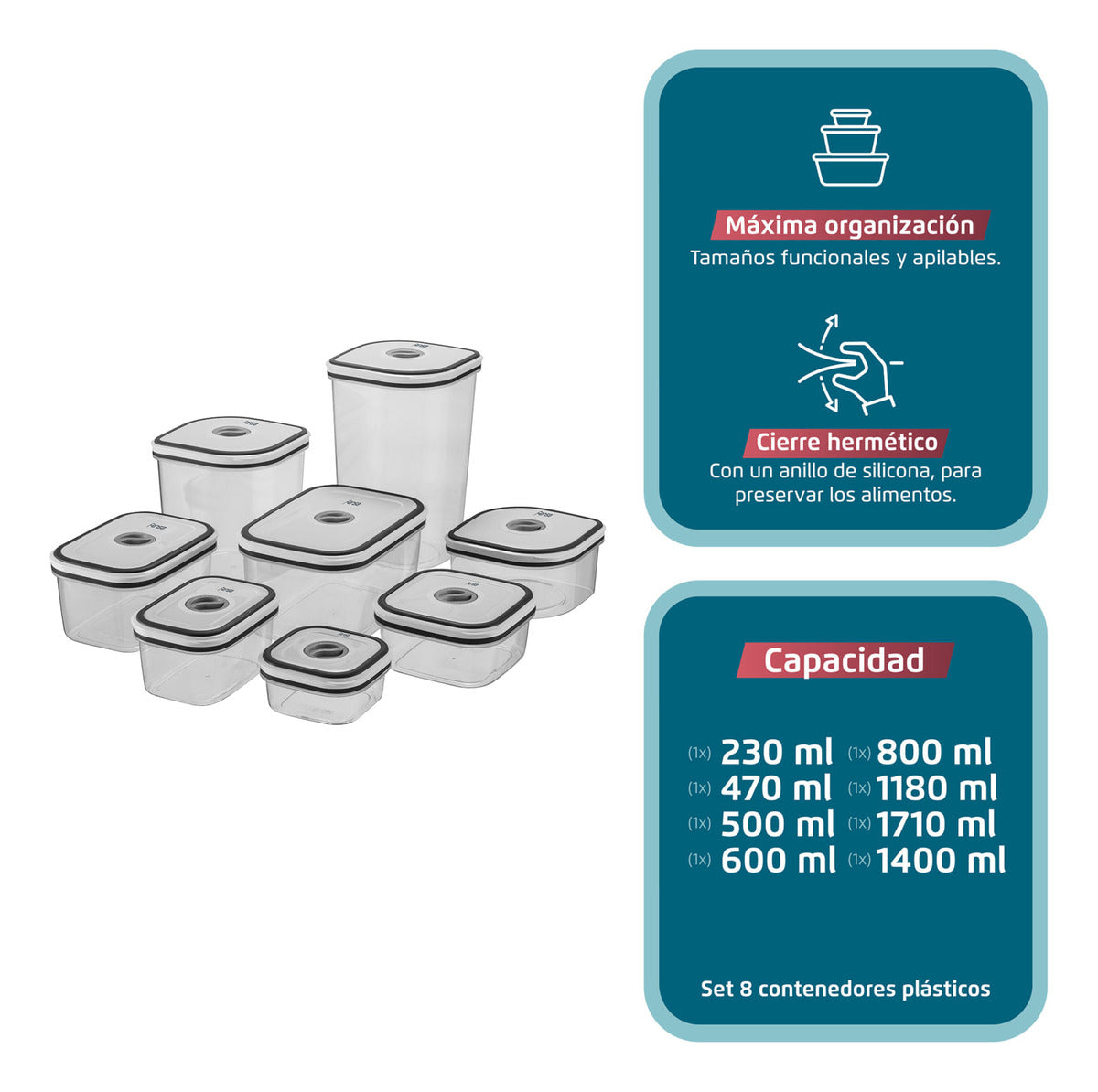 Set 8 Contenedores Herméticos Máxima Calidad Libres De Bpa